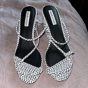 Chelsea & Violet Black-and-White Polka Dot Strappy Sandals